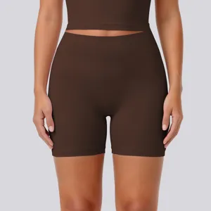 High waist yoga shorts activewear breathable fitness gym running workout shorts brown