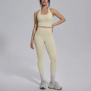 Naadloze sport-bh en yogaset met hoge taille, tweedelige fitnesskleding voor dames