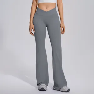 High waist cross flare yoga pants for women, seamless tummy control workout fitness leggings.