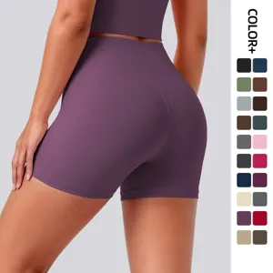 Women High Waisted Seamless Yoga Shorts Solid Color Athletic Fitness Gym Workout Shorts Naked Feel Breathable Shorts