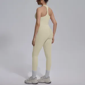 Naadloze effen yoga set fitness activewear tweedelig pak voor dames sport training.