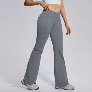 Women cross waist flared yoga pants high elasticity tummy control fitness running trousers