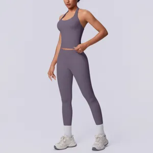 Set yoga fitness halter senza cuciture donna due pezzi abbigliamento sportivo allenamento palestra