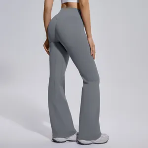 Detailed back view of high-waist seamless micro-flared yoga pants for active fitness.