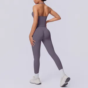 Set yoga halter senza cuciture fitness abbigliamento sportivo top schiena scoperta leggings