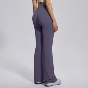 High-waist seamless flared yoga pants, tummy control butt lifting activewear trousers.