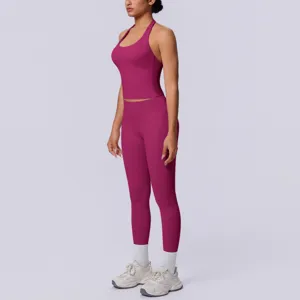 Set abbigliamento sportivo senza cuciture tinta unita halter schiena scoperta tuta yoga palestra