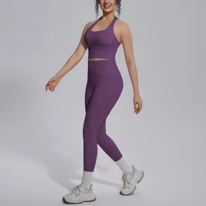 Effen rugloos yoga set voor vrouwen, tweedelige sportkleding hoge taille fitness leggings