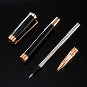 Luxurious black and rose gold business rollerball pen disassembled parts display main image