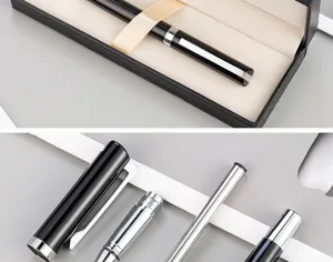 Elegantes Business Metall Kugelschreiber Set mit Geschenkbox in Schwarz und Silber für Büro.