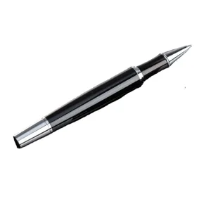 Black metal rollerball pen business executive gift pen with silver trim and sign ink.