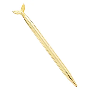 Elegant gold metal ballpoint pen featuring a creative mermaid tail design, perfect for gifts.