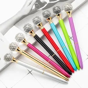 Luxury Metal Ballpoint Pen With Large Crystal Diamond Top Rotating Design Business Office Stationery Gift Pen