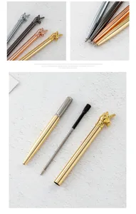 Creative unicorn metal ballpoint pen with exquisite carved top, smooth writing office stationery.