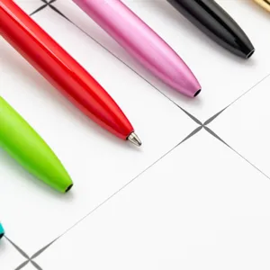 Colorful metal ballpoint pens set for office, school, business gifts, and custom logo printing.