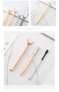 Creative elk metal ballpoint pen with cute deer head topper, smooth writing gift stationery.