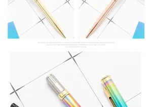 Colorful electroplated metal ballpoint pens set, premium office and school stationery writing.