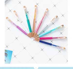 Colorful crystal ballpoint pen with metal body, sparkling rhinestones and clover clip for gifts.
