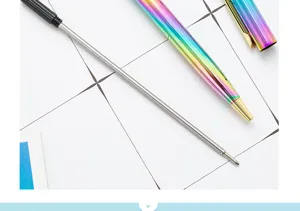 Colorful electroplated metal ballpoint pen with refill and cap, smooth writing office gift.