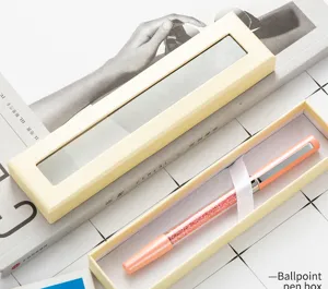Exquisita caja de regalo para bolígrafo con ventana y bolígrafo de cristal rosa.
