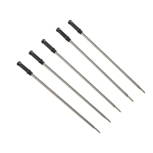 Pack of 5 metal ballpoint pen refills standard 107mm length smooth writing black top