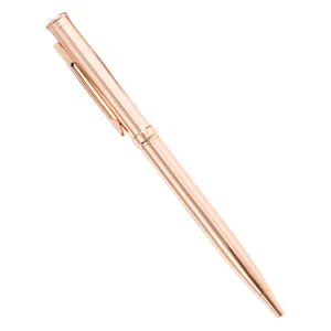 Elegant rose gold metal ballpoint pen for business office, stylish gift pen with clip.