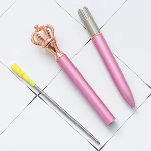 Pink crown ballpoint pen metal gift pen with cap and refill for office school stationery