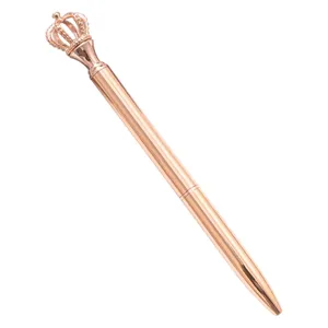 Elegant rose gold crown ballpoint pen, stylish metal gift pen for office and school use.