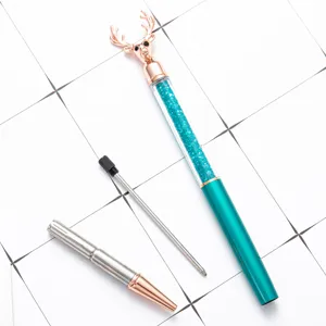 Stylo à bille en métal tête de cerf cristal avec recharge, beau cadeau de papeterie.