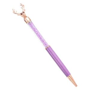 Stylo à bille tête de cerf cristal papeterie métallique cadeau avec strass violets élégant