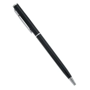 Classic black metal ballpoint pen for office business and promotional gifts, sleek silver trim.
