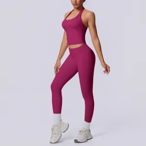 Set yoga halter senza cuciture donna abbigliamento sportivo fitness completo due pezzi