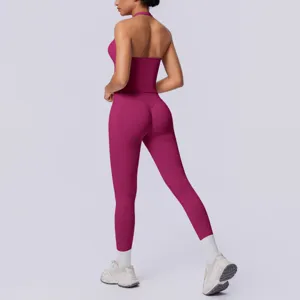 Set yoga halter schiena scoperta senza cuciture due pezzi donna fitness sport palestra allenamento