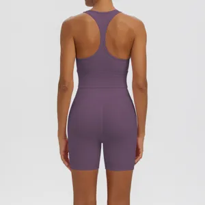 Solid color racerback yoga set breathable fitness gym workout activewear two-piece outfit