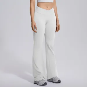 Women's High Waist Crossover Flare Yoga Pants Seamless Tummy Control Gym Workout Leggings