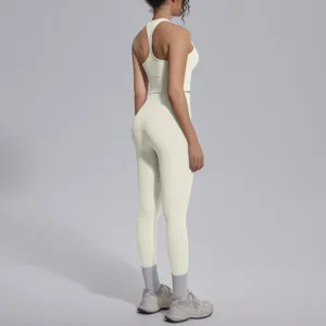 Dames effen yoga set racerback sportbeha en hoge taille leggings voor fitness kleding.