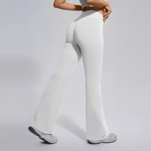 Women white high waist flare yoga pants seamless tummy control fitness running leggings