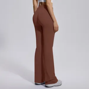 High waist cross waist flared yoga pants back view, seamless butt lifting running fitness trousers.