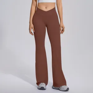 Crossover high waist flare yoga pants for women, comfortable stretchy bootcut fitness leggings.