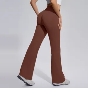 Women's high waist seamless flared yoga pants tummy control butt lifting fitness trousers.