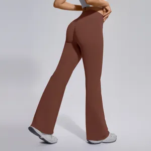 Women's High Waist Bootcut Yoga Pants Seamless Tummy Control Brown Flare Fitness Leggings