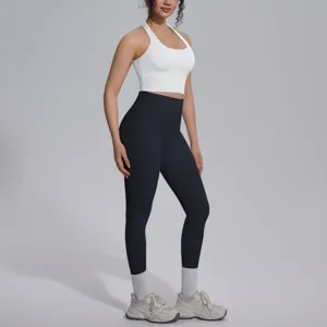 Effen dubbelzijdige nylon yogaset sportkleding fitness workout outfit tweedelig.
