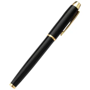 Stylo roller en métal noir et doré élégant pour bureau, stylo cadeau d'écriture fluide.
