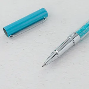 Kristallen Balpen Blauwe Inkt Kantoor Kantoorbenodigdheden Elegante Schrijfpen Metalen