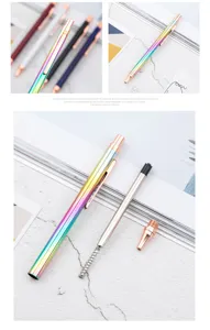 Colorful metal click ballpoint pen detail view showing refill, spring, and pen tip design.