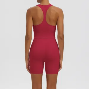 Solid color racerback sports bra and biker shorts yoga set for women gym fitness activewear
