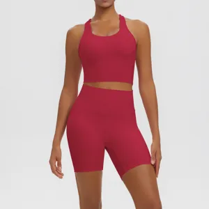 Solid color ribbed yoga set women fitness sportswear breathable athletic two piece workout outfit