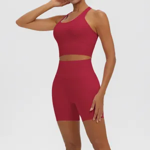 Detail shot of the solid color backless breathable yoga set, showing soft fabric texture.