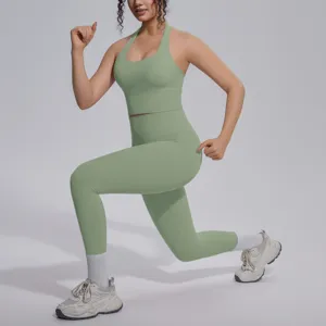 Effenkleur sportkleding dames yoga set fitness leggings met hoge taille sport-bh sportkleding