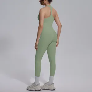 Effen dubbelzijdig nylon sportbeha en legging yogaset voor fitness en trainingen.